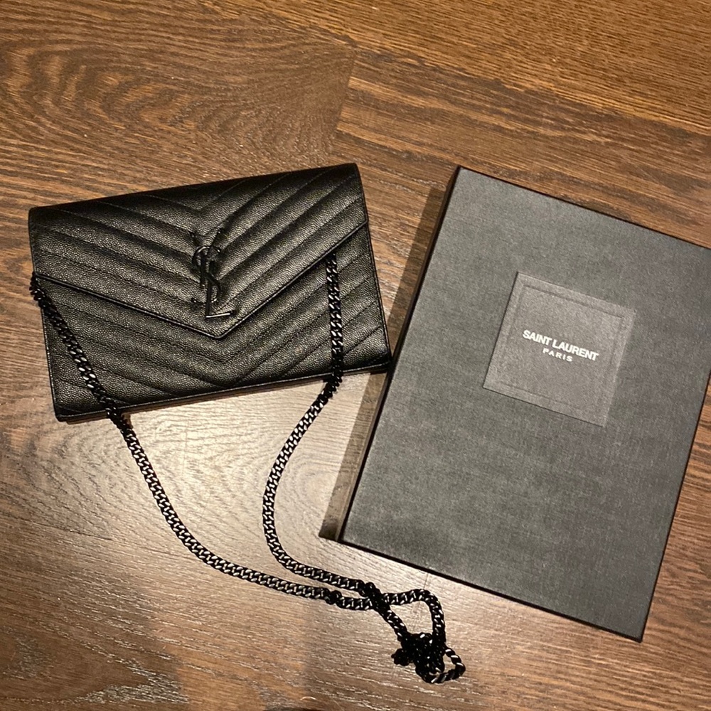 YSL Chevron wallet on a chain